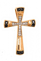 Крест из красного золота 585 пробы 1,73 гр. с бриллиантовой крошкой б/у