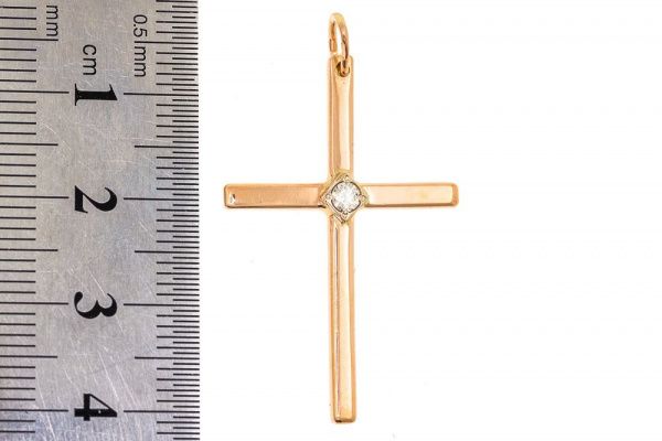 Крест из красного золота 585 пробы 3,18 гр. с бриллиантами б/у