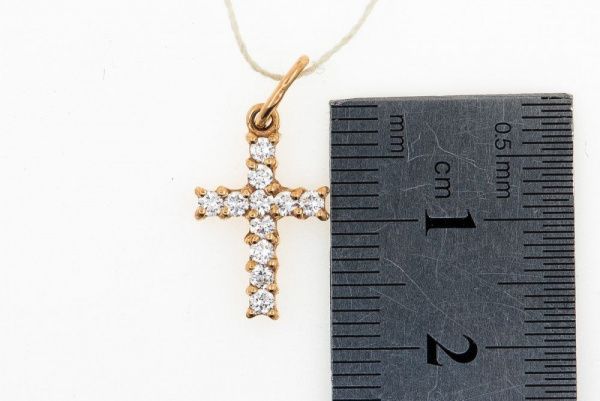 Крест из красного золота 585 пробы 1,1 гр. с недрагоценными камнями б/у