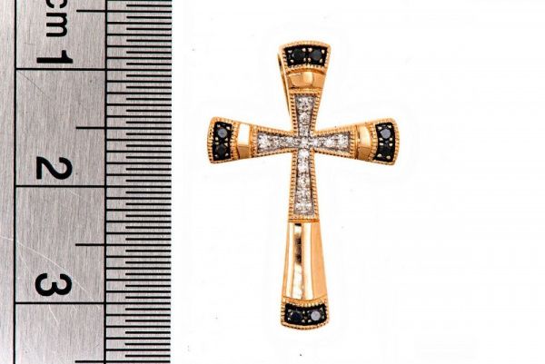 Крест из красного золота 585 пробы 1,73 гр. с бриллиантовой крошкой б/у