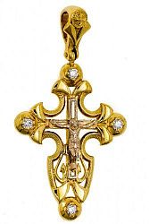 Крест из желтого золота 750 пробы 3,88 гр. с бриллиантом б/у