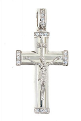 Крест из белого золота 585 пробы 2,34 гр. с недрагоценными камнями б/у