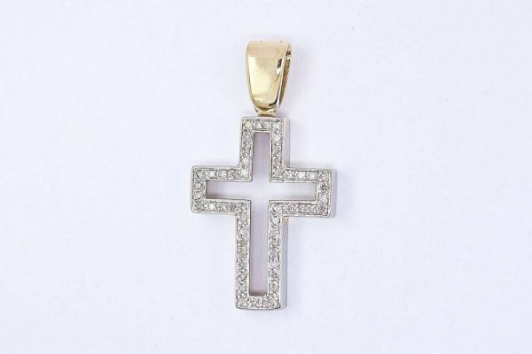 Крест из белого золота 585 пробы 2,91 гр. с бриллиантовой крошкой б/у