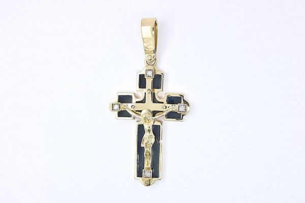 Крест из желтого золота 585 пробы 10,98 гр. с бриллиантом б/у