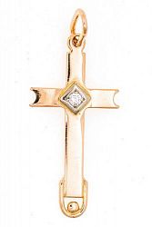 Крест из красного золота 585 пробы 1,34 гр. с бриллиантом б/у