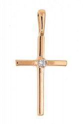 Крест из красного золота 585 пробы 0,59 гр. с бриллиантами б/у