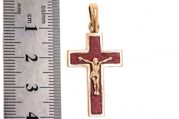 Крест из красного золота 585 пробы 4,82 гр. с эмалью б/у