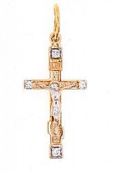 Крест из красного золота 585 пробы 0,85 гр. с недрагоценными камнями б/у