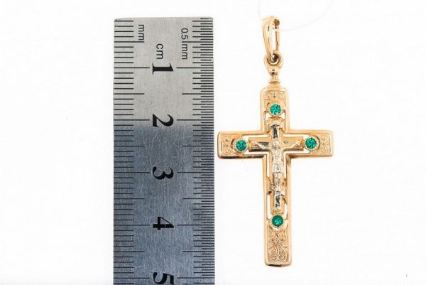 Крест из красного золота 585 пробы 5,12 гр. с недрагоценными камнями б/у