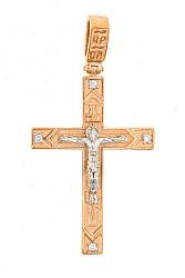 Крест из красного золота 585 пробы 3,75 гр. с бриллиантовой крошкой б/у