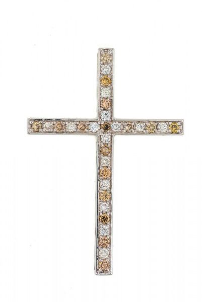 Крест из белого золота 585 пробы 3,59 гр. с бриллиантовой крошкой б/у