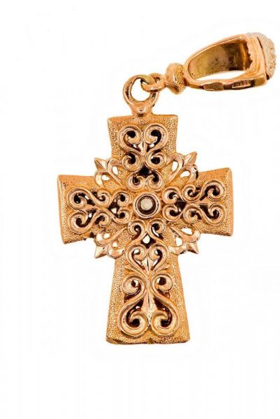 Крест из красного золота 585 пробы 5,18 гр. с недрагоценными камнями б/у