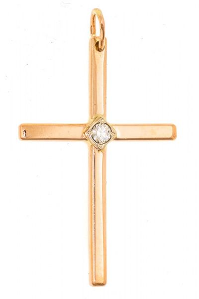 Крест из красного золота 585 пробы 3,18 гр. с бриллиантами б/у