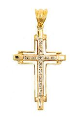 Крест из желтого золота 585 пробы 2,94 гр. с бриллиантовой крошкой б/у