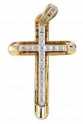 Крест из желтого золота 585 пробы 4,61 гр. с бриллиантовой крошкой б/у