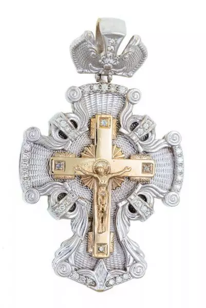 Крест из белого золота 585 пробы 46,66 гр. с бриллиантами б/у