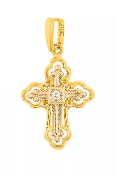 Крест из желтого золота 750 пробы 3,57 гр. с бриллиантом б/у