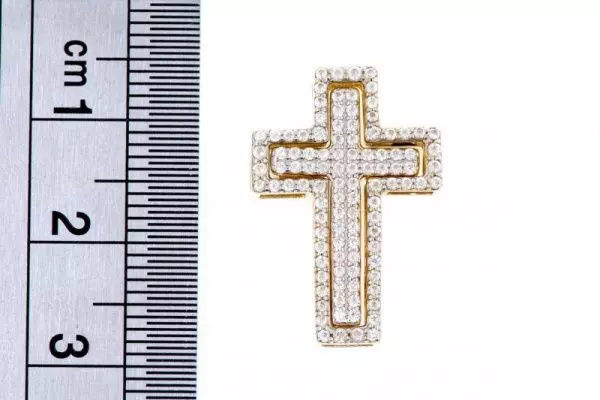 Крест из желтого золота 585 пробы 2,56 гр. с недрагоценными камнями б/у