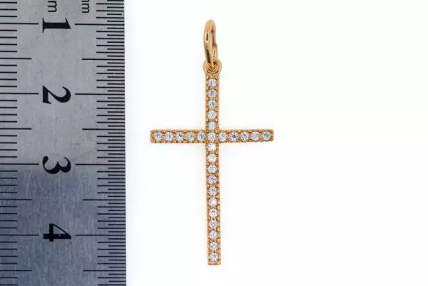 Крест из красного золота 585 пробы 1,14 гр. с недрагоценными камнями б/у
