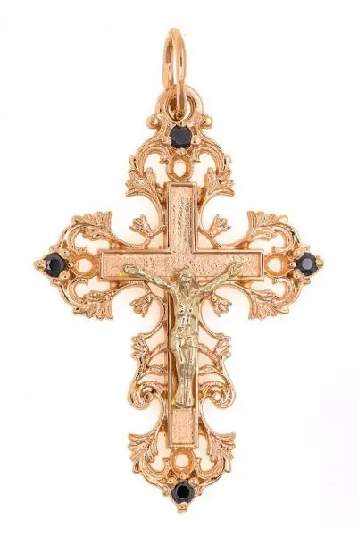 Крест из красного золота 585 пробы 5,49 гр. с недрагоценными камнями б/у