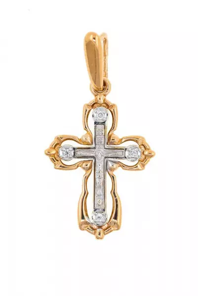 Крест из комбинированого золота 585 пробы 1,45 гр. с бриллиантовой крошкой б/у