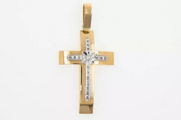 Крест из желтого золота 583 пробы 5,45 гр. с бриллиантом б/у