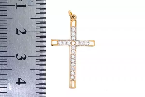 Крест из красного золота 585 пробы 1,3 гр. с недрагоценными камнями б/у