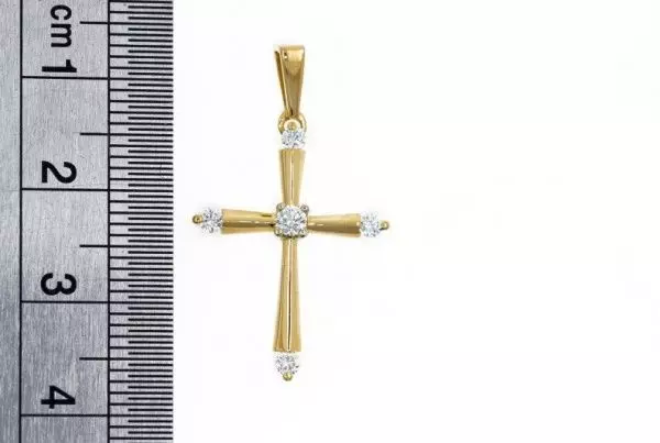 Крест из желтого золота 750 пробы 2,65 гр. с бриллиантами б/у