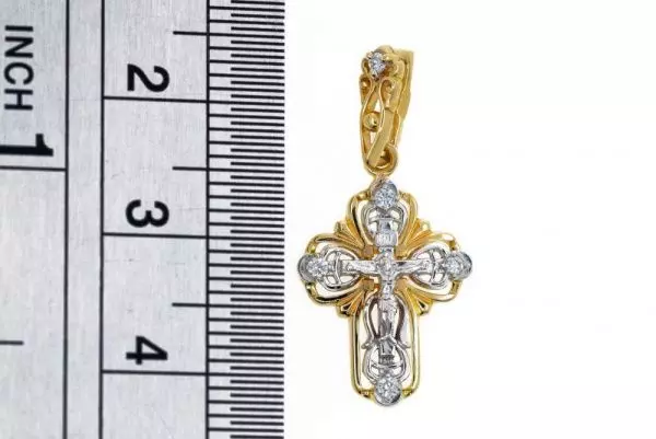 Крест из комбинированого золота 585 пробы 1,92 гр. с бриллиантовой крошкой б/у