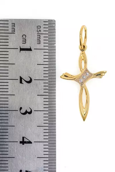 Крест из желтого золота 585 пробы 1,31 гр. с недрагоценными камнями б/у