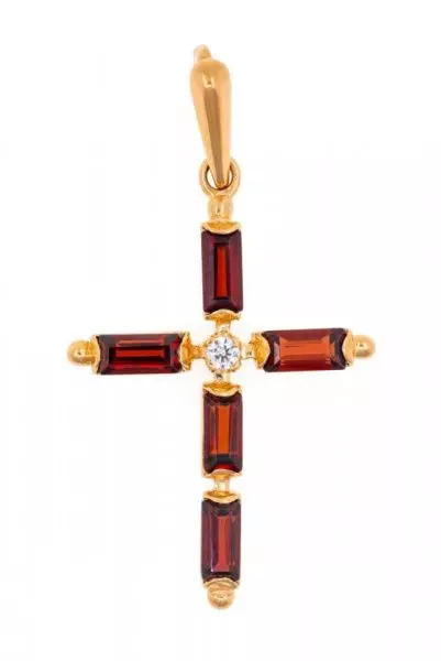 Крест из красного золота 585 пробы 1,92 гр. с недрагоценными камнями б/у