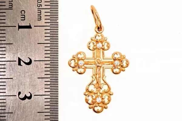 Крест из красного золота 585 пробы 1,68 гр. с недрагоценными камнями б/у
